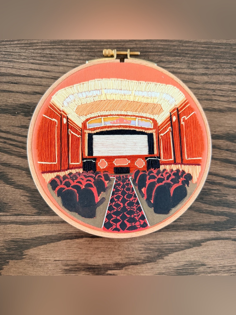 Hand Embroidered Cinema Hoop Art - Princess Theatre in Edmonton